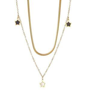 NEW 14K Yellow Gold Lucky Star Layered Luxury Necklace